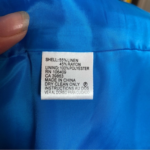 ✨ Tahari Arthur S. Levine Women's Size 12 Linen Clasp Close Blazer Blue Office - Picture 6 of 9